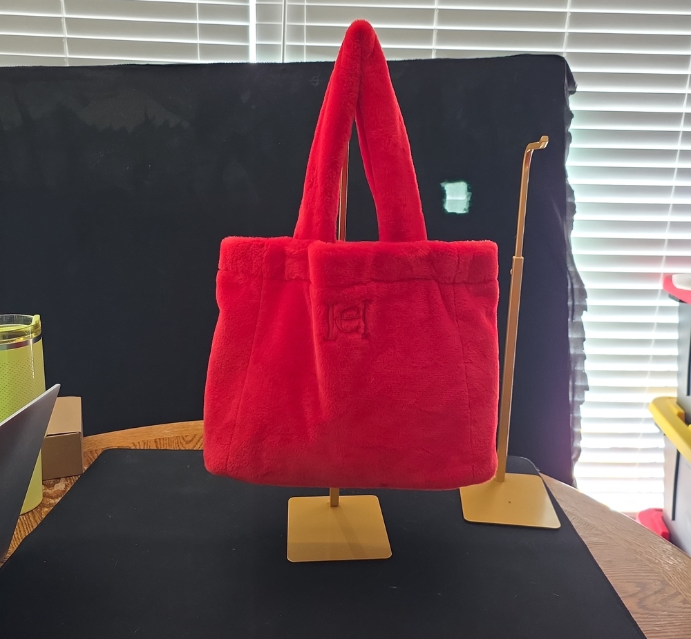 Caroline Herrera Good GIRL Red Plush Faux-Fur Tote Bag